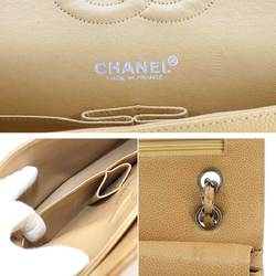 CHANEL Matelasse 25 Chain Shoulder Bag Caviar Skin Beige A01112 Silver Metal Fittings Coco Mark