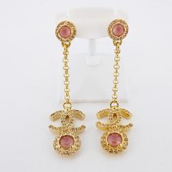 Chanel Earrings Coco Mark Rhinestone Color Stone GP Plating Champagne Gold Pink C23B Women's