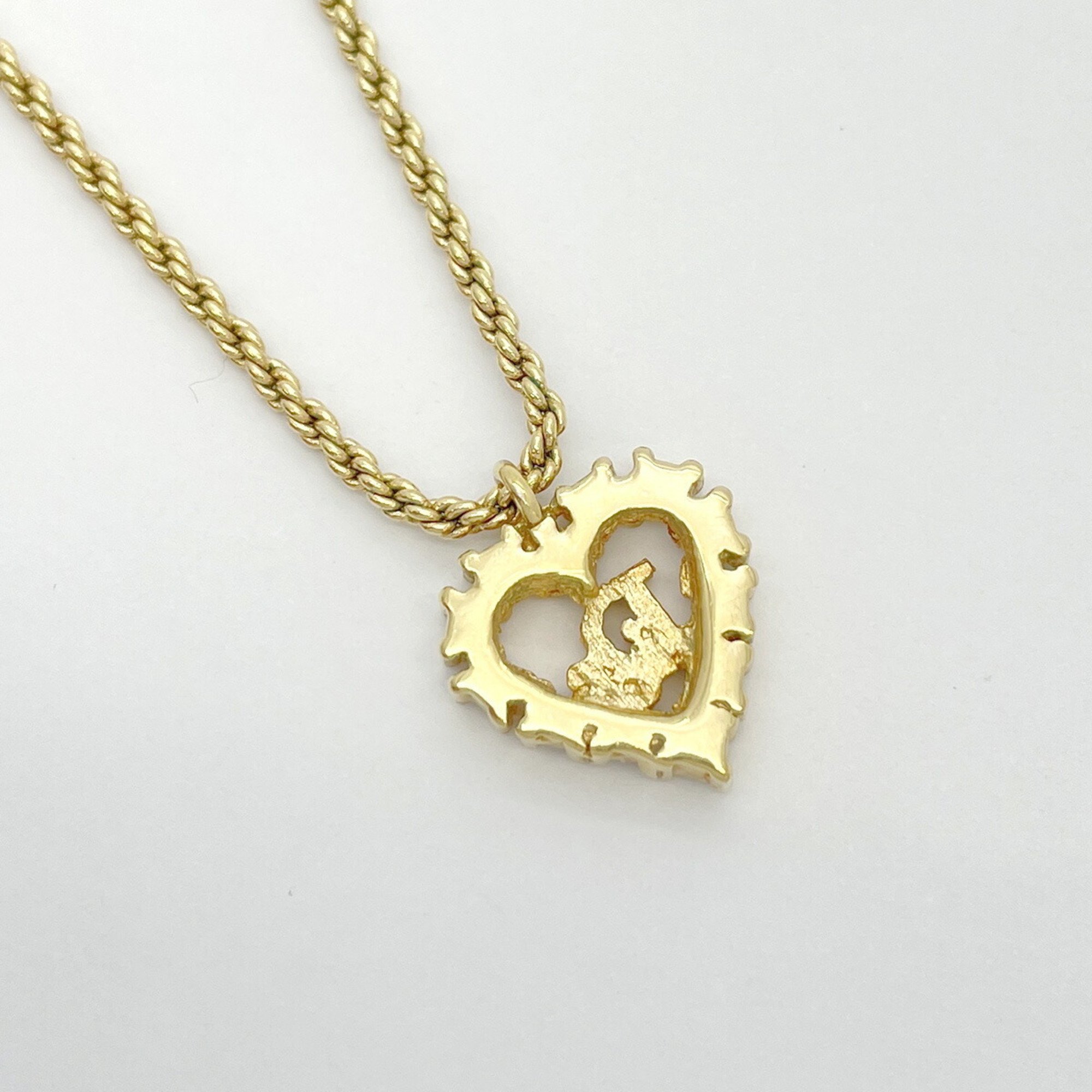 Christian Dior Necklace Heart Motif Rhinestone GP Plated Gold Women's