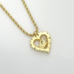 Christian Dior Necklace Heart Motif Rhinestone GP Plated Gold Women's