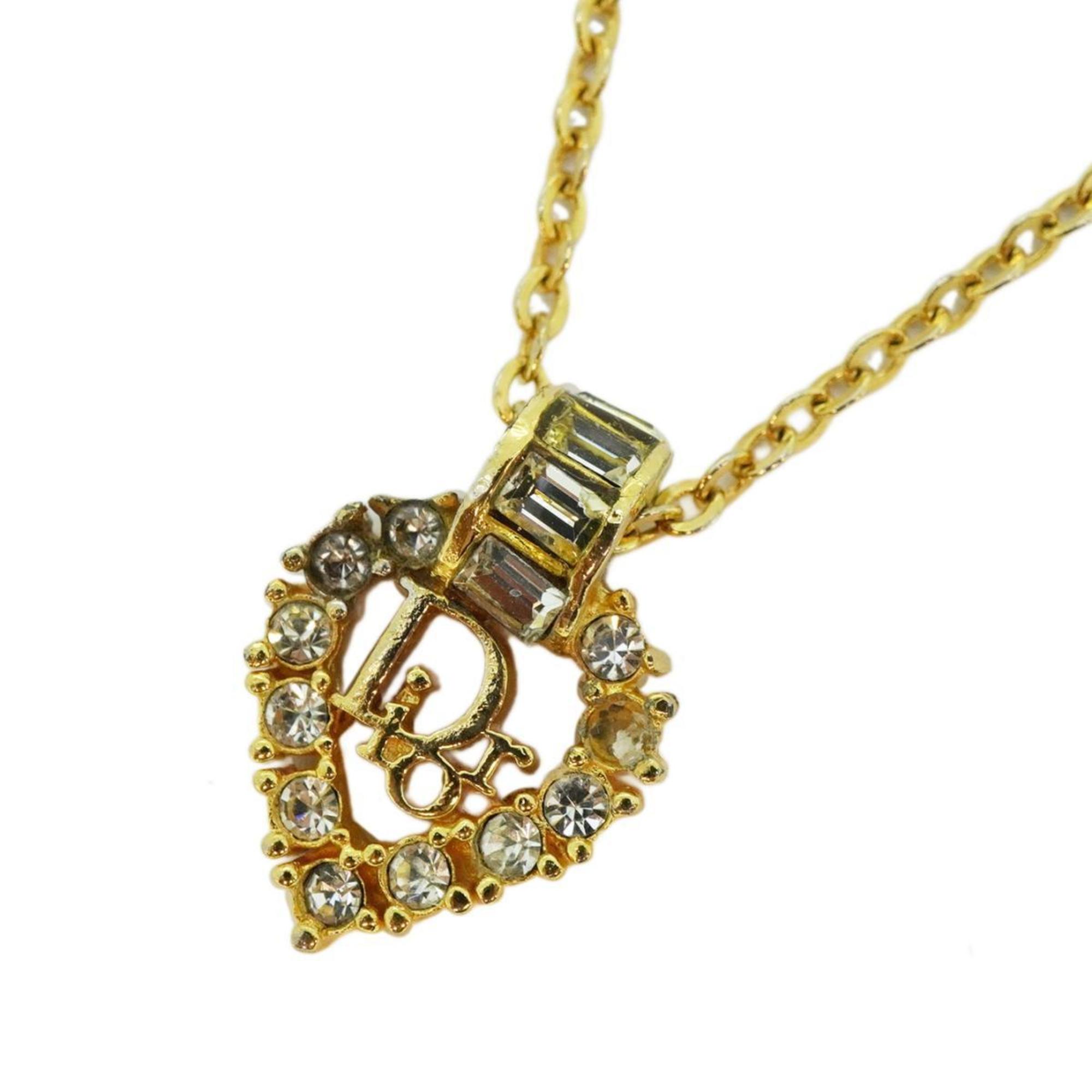 Christian Dior Necklace Rhinestone GP Plated Gold Women's