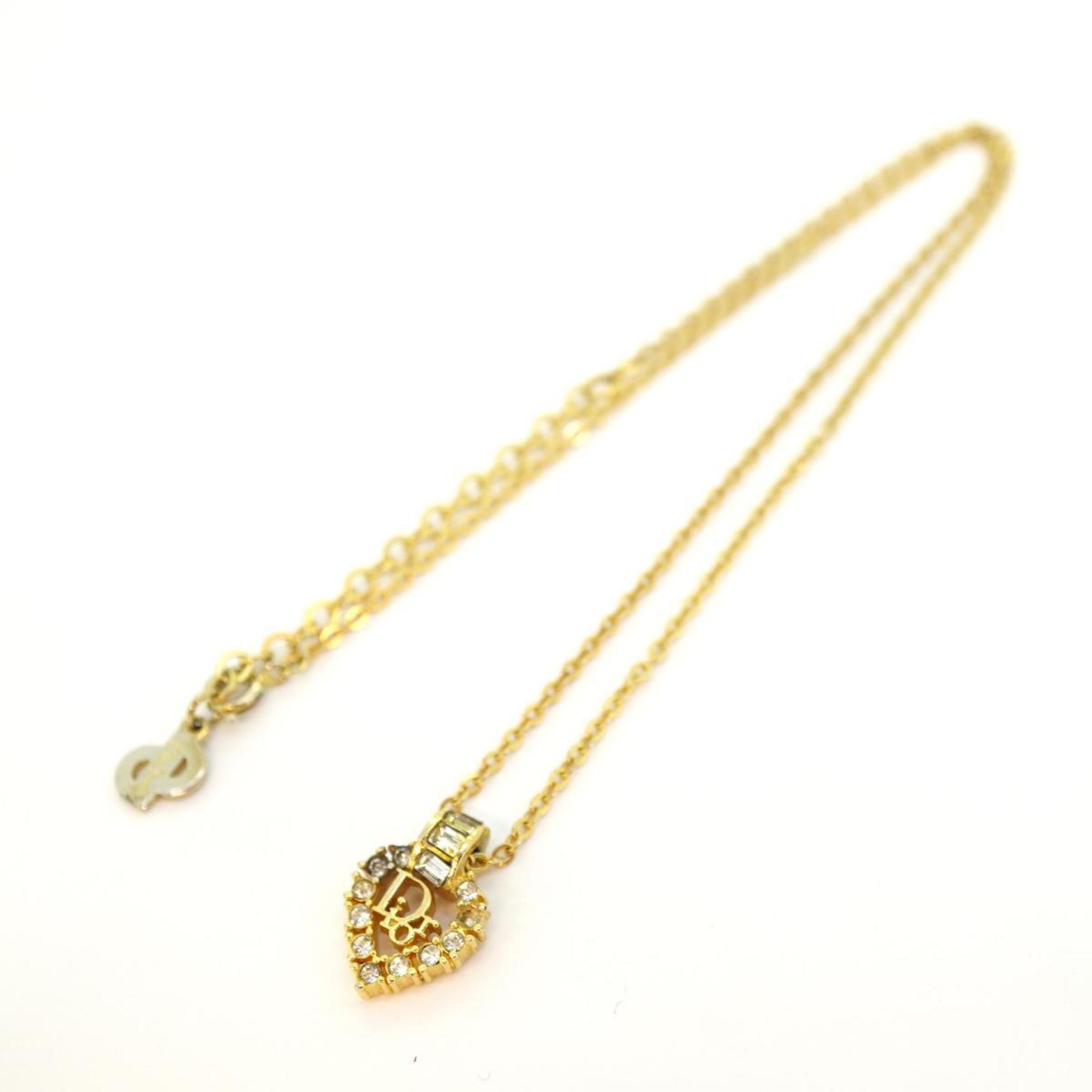 Christian Dior Necklace Rhinestone GP Plated Gold Women's