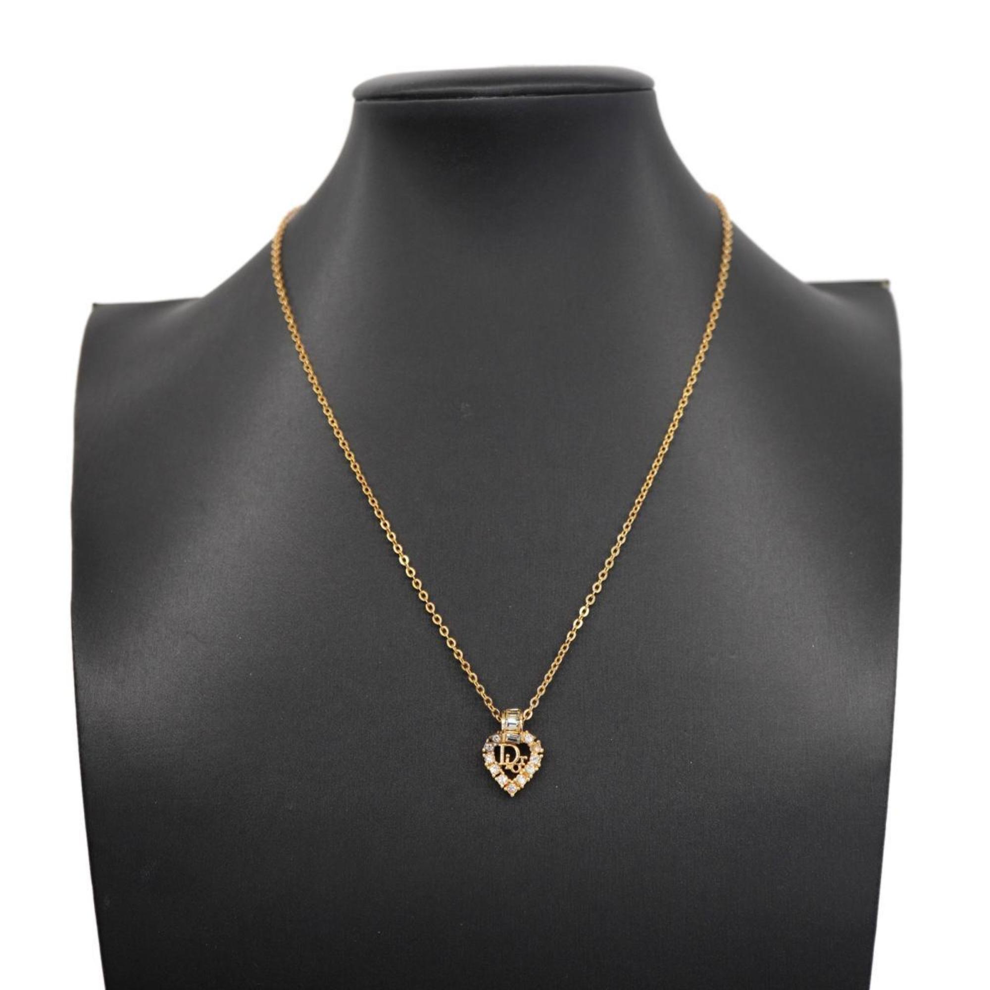 Christian Dior Necklace Rhinestone GP Plated Gold Women's