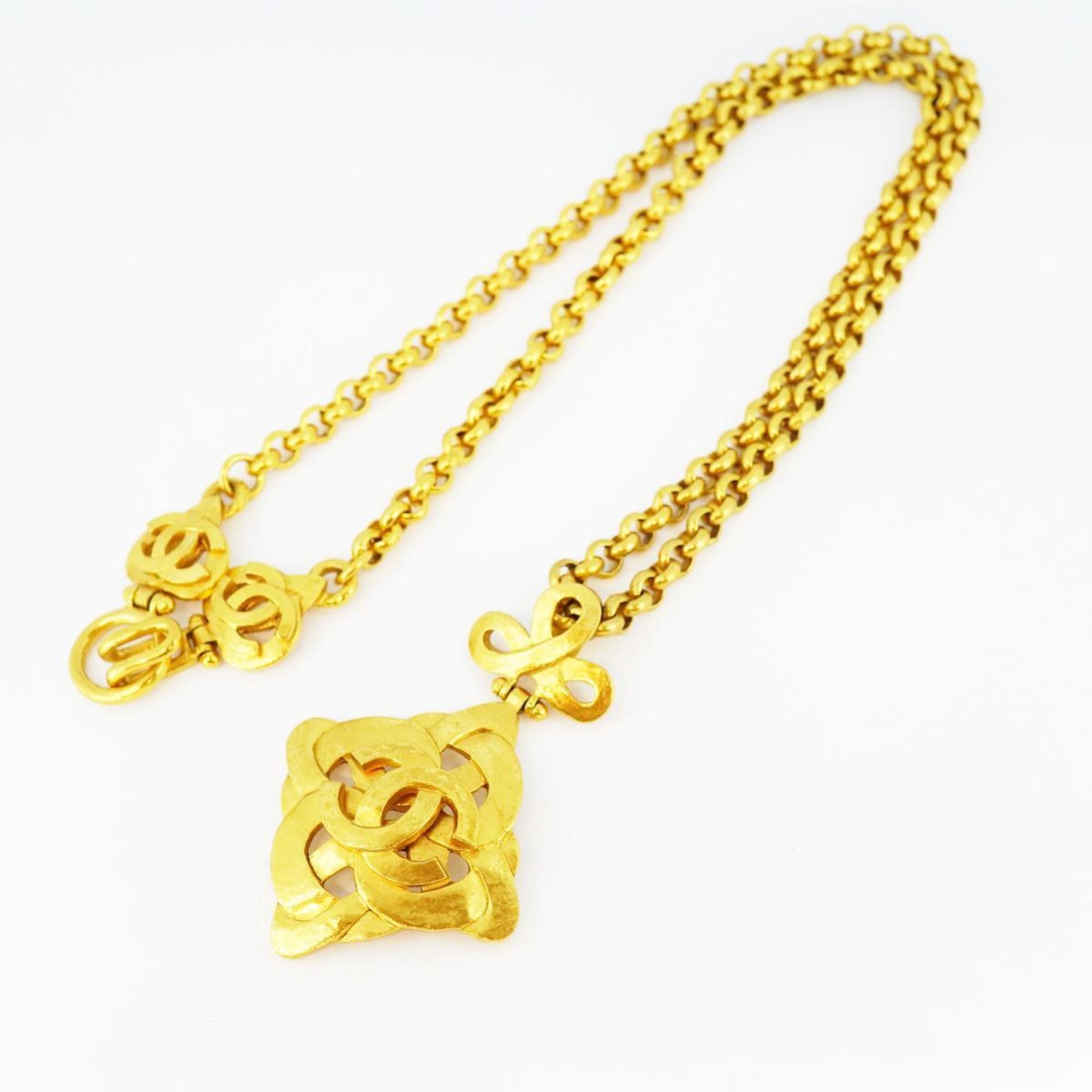 Chanel Necklace Coco Mark Diamond Shape GP Plated Gold 97P Women's