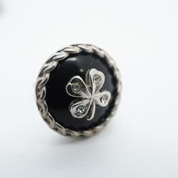 Chanel Earrings Circle Clover Rhinestone Metal Silver Black 98A Women's