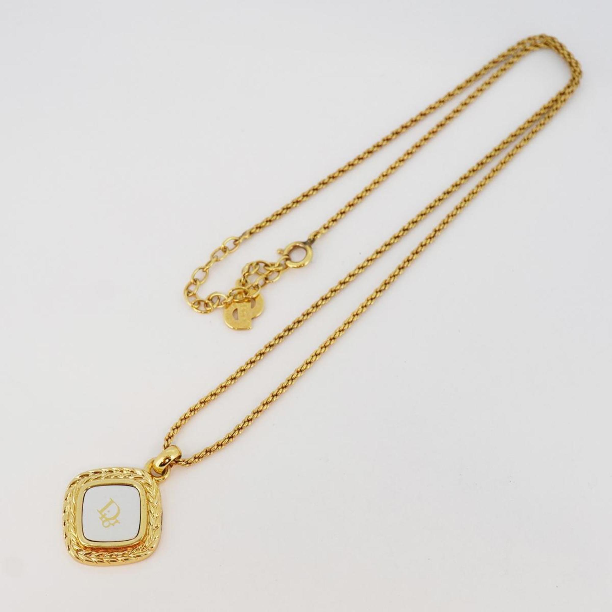 Christian Dior Necklace Diamond Shape GP Plated Gold Silver Women's