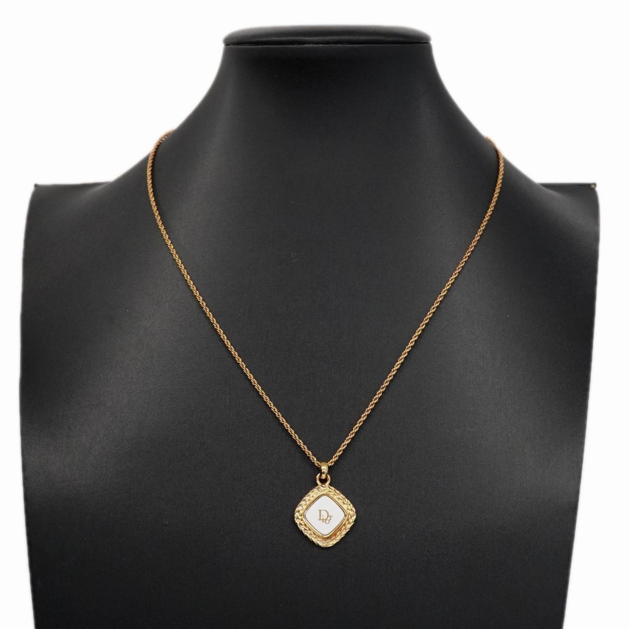 Christian Dior Necklace Diamond Shape GP Plated Gold Silver Women's