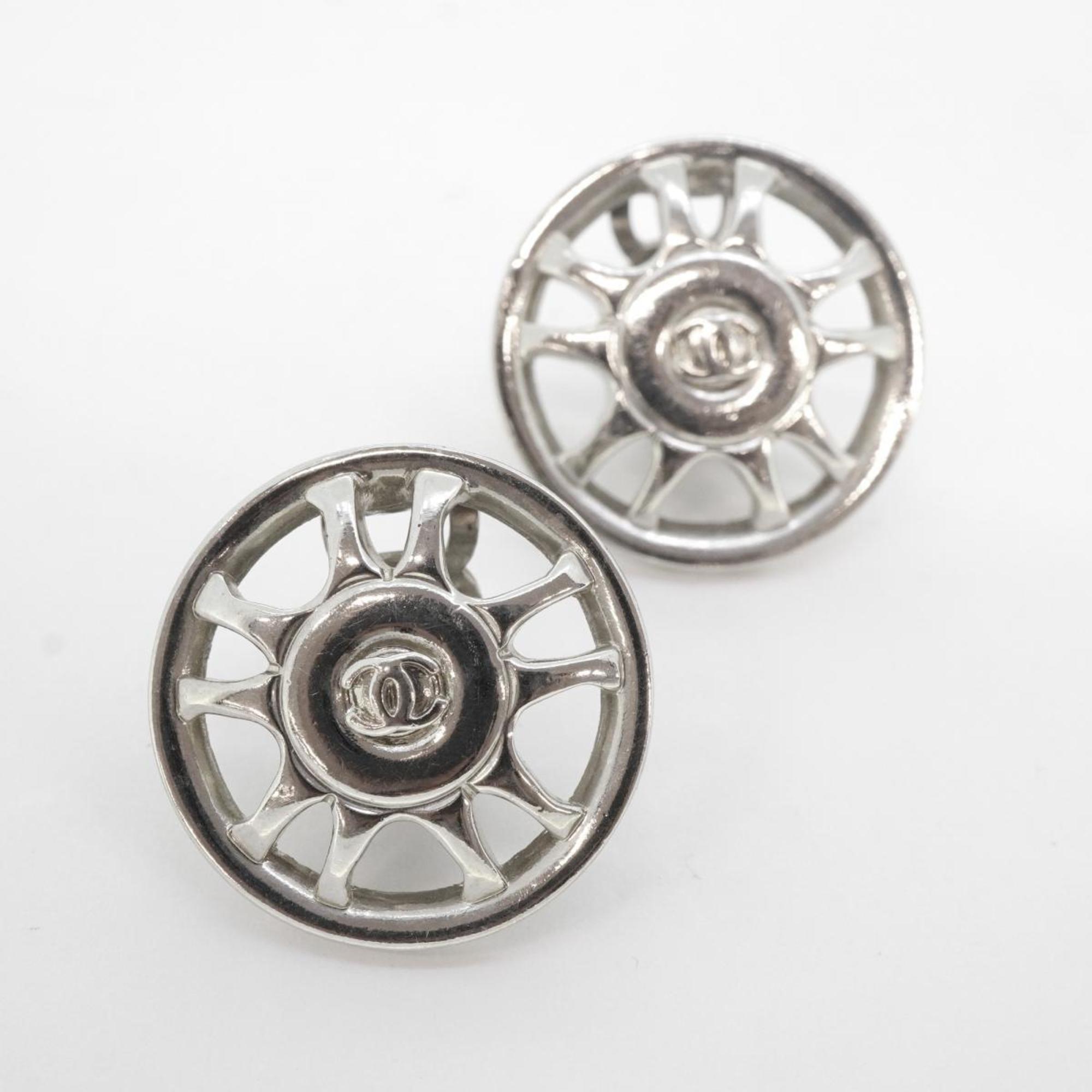 Chanel Earrings Coco Mark Circle Metal Silver 97A Women's