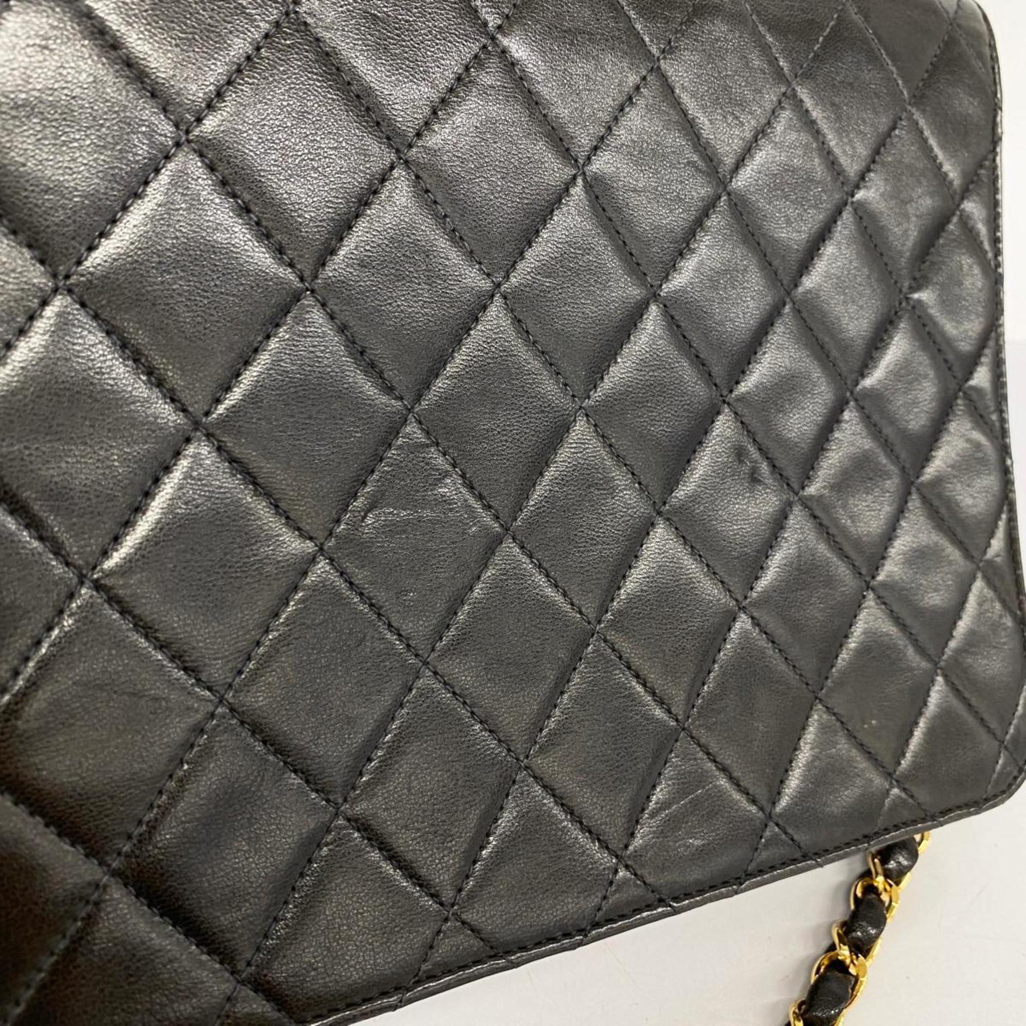 Chanel Shoulder Bag Matelasse Chain Lambskin Black Women's