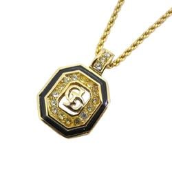 Christian Dior Necklace CD Rhinestone GP Plated Gold Black Women's