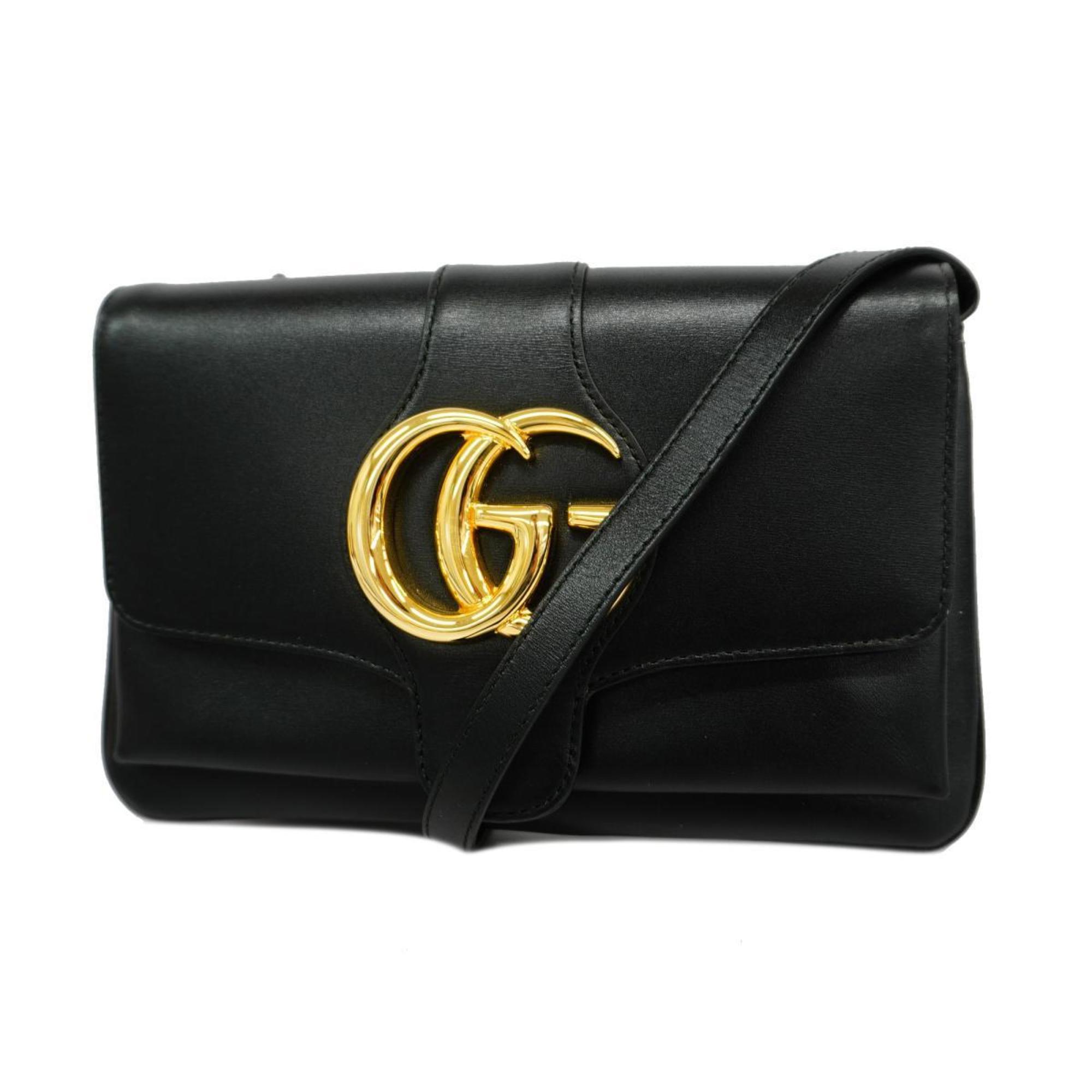 Gucci Shoulder Bag GG Marmont 550129 Leather Black Women's