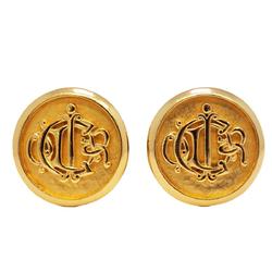 Christian Dior Earrings Circle Emblem GP Plated Gold Women's