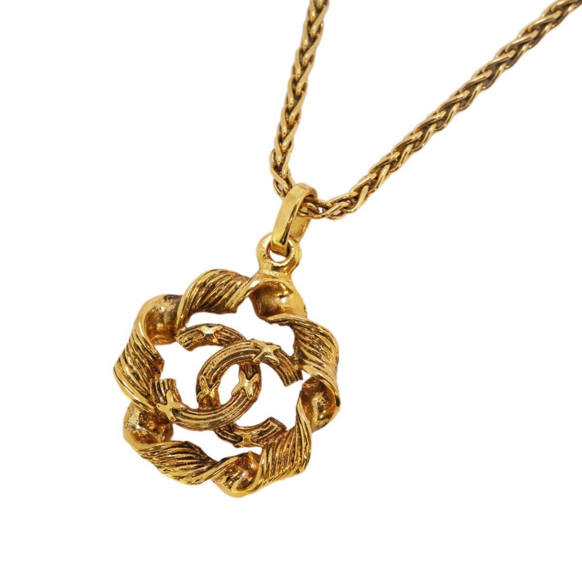 Chanel Necklace Coco Mark Circle GP Plated Gold Women's