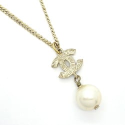 Chanel Necklace Coco Mark Fake Pearl Rhinestone GP Plated Champagne Gold A12P Women's