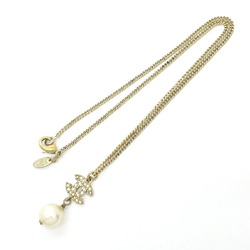 Chanel Necklace Coco Mark Fake Pearl Rhinestone GP Plated Champagne Gold A12P Women's