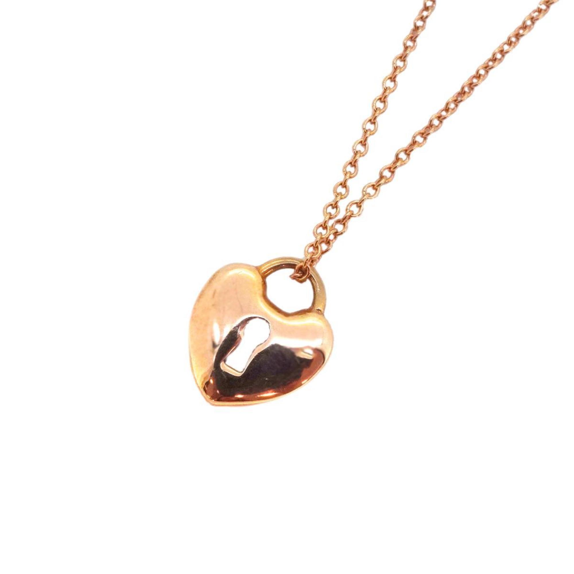 Tiffany Necklace Heart Lock K18PG Pink Gold Women's