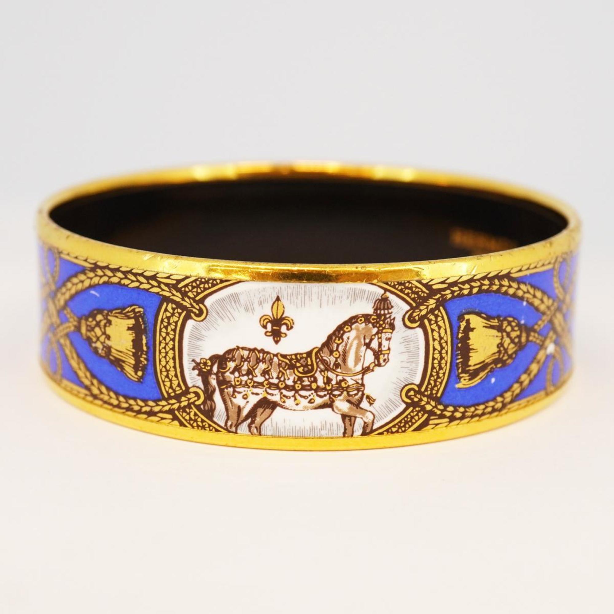 Hermes Bangle, GM enamel, horse, GP plating, cloisonné, gold, multi-color, for women