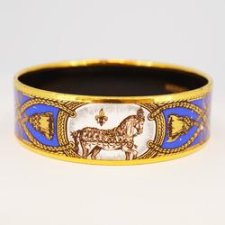 Hermes Bangle, GM enamel, horse, GP plating, cloisonné, gold, multi-color, for women