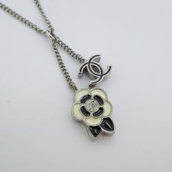 Chanel Necklace Coco Mark Camellia Metal Silver White Black 05P Women's