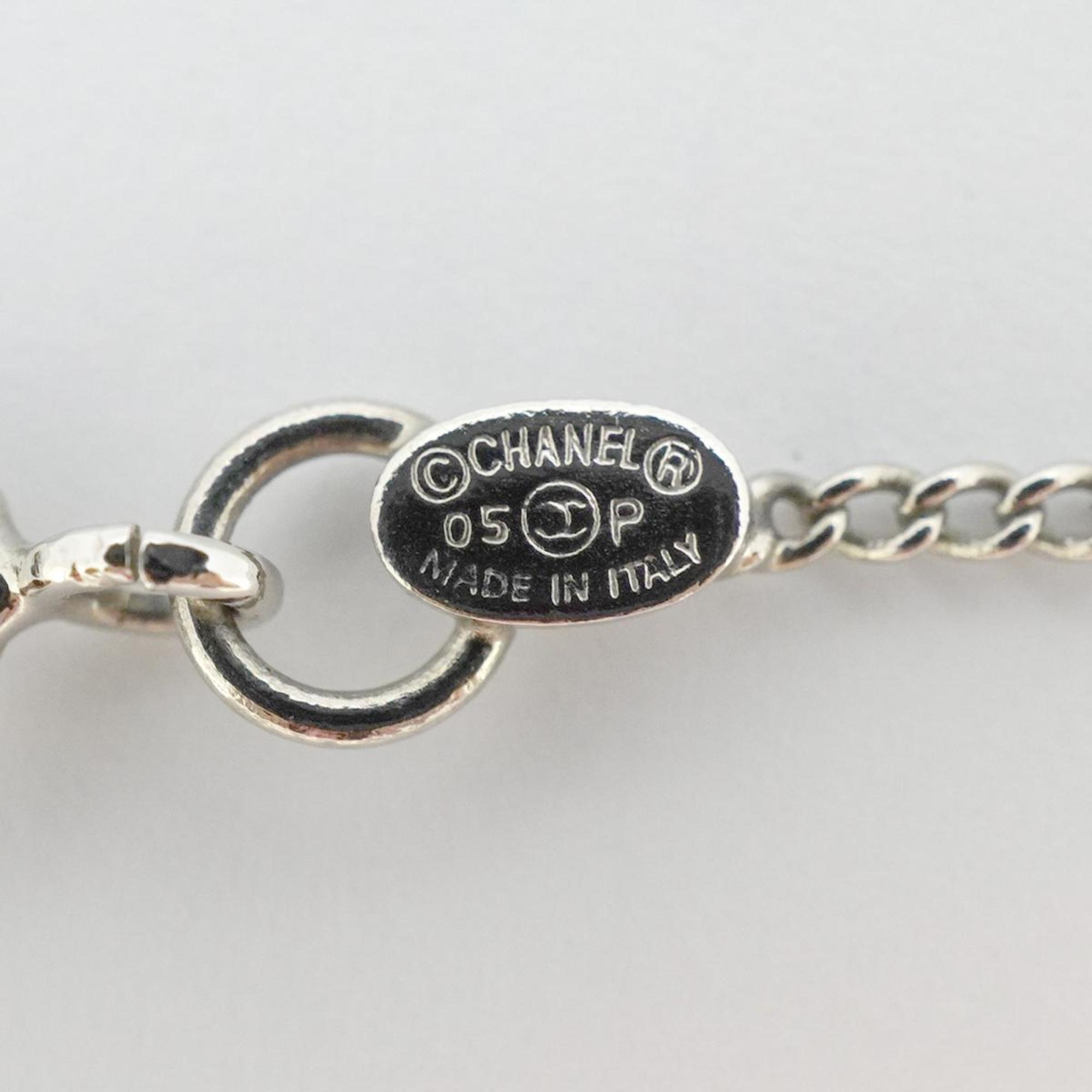 Chanel Necklace Coco Mark Camellia Metal Silver White Black 05P Women's