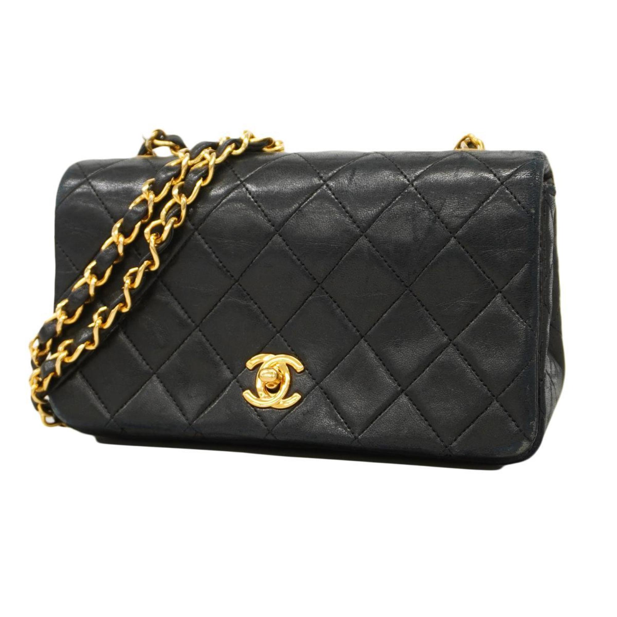 Chanel Shoulder Bag Matelasse Chain Lambskin Black Women's