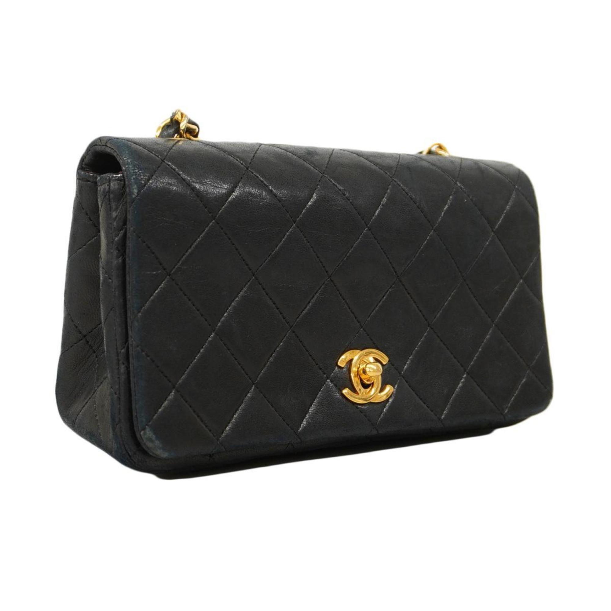 Chanel Shoulder Bag Matelasse Chain Lambskin Black Women's