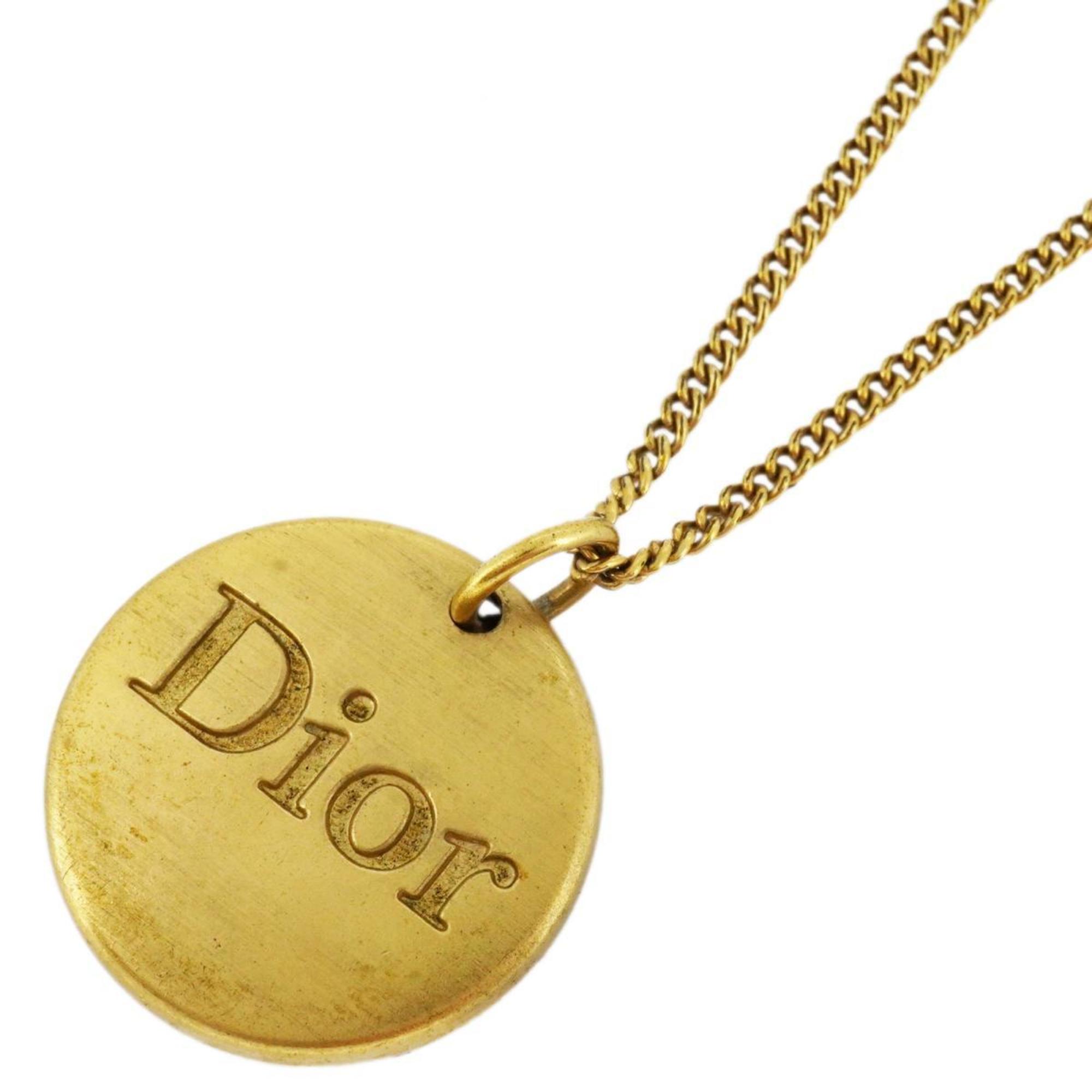 Christian Dior Necklace Circle GP Plated Gold Women's