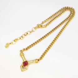 Christian Dior Necklace Rhinestone Color Stone GP Plated Gold Pink Women's