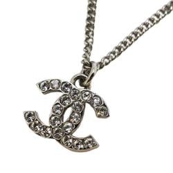 Chanel Necklace Coco Mark Rhinestone Metal Silver F12V Women's