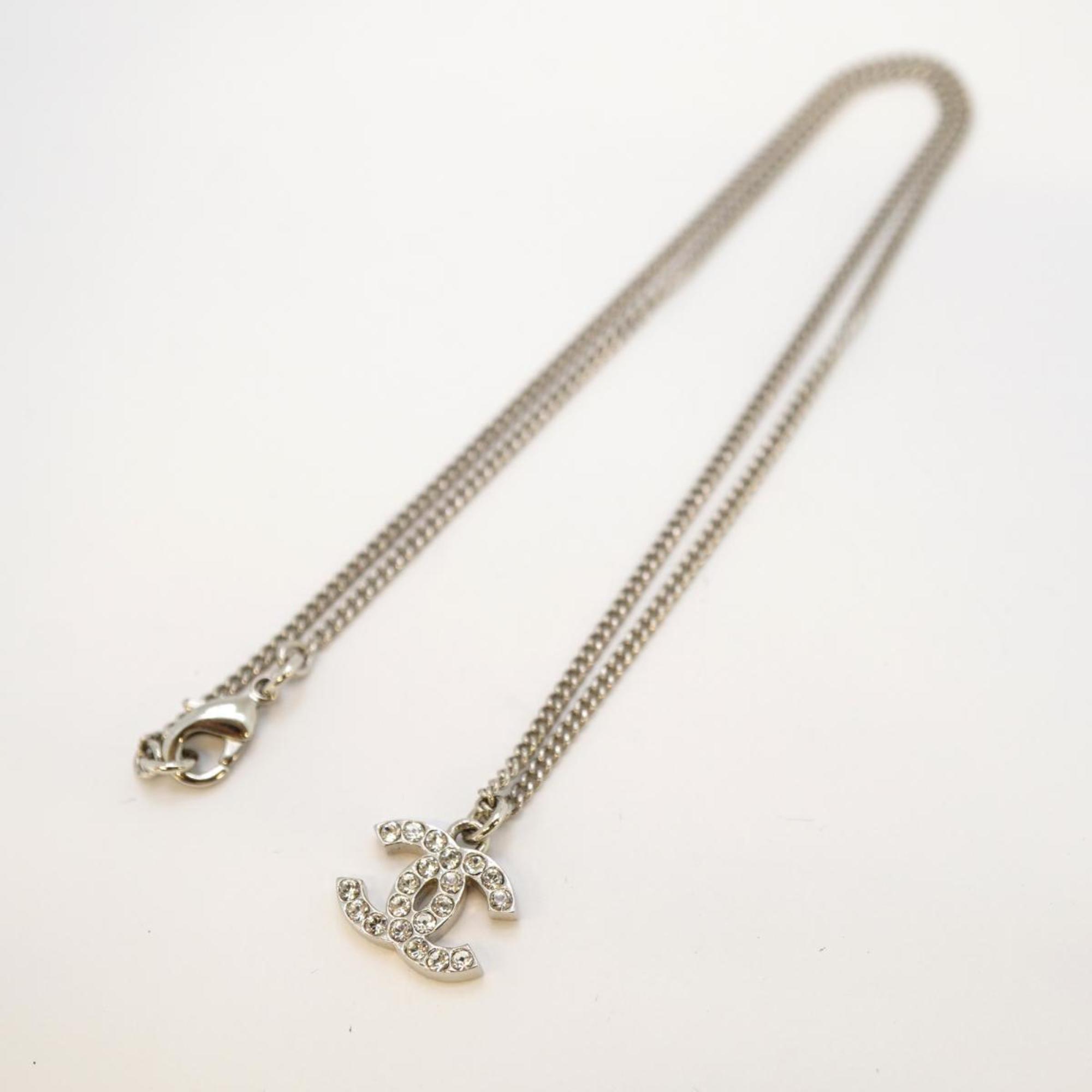 Chanel Necklace Coco Mark Rhinestone Metal Silver F12V Women's