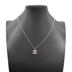 Chanel Necklace Coco Mark Rhinestone Metal Silver F12V Women's