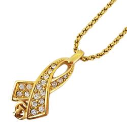 Christian Dior Necklace CD Rhinestone GP Plated Gold Women's