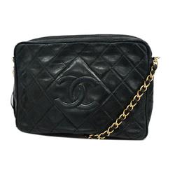 Chanel Shoulder Bag with Matelasse Chain Lambskin Black Women's