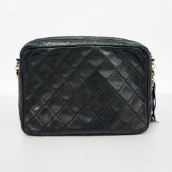 Chanel Shoulder Bag with Matelasse Chain Lambskin Black Women's