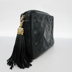 Chanel Shoulder Bag with Matelasse Chain Lambskin Black Women's