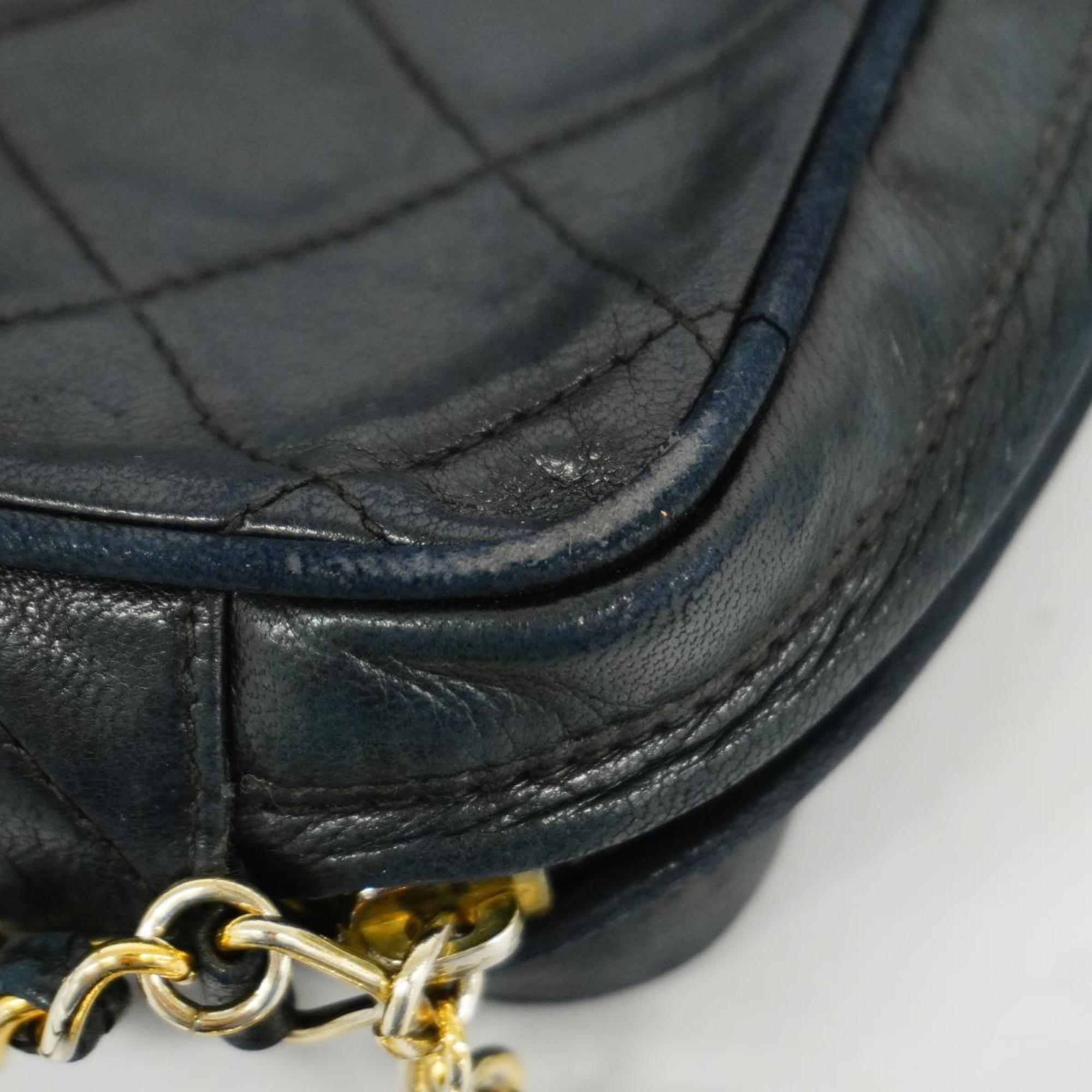 Chanel Shoulder Bag with Matelasse Chain Lambskin Black Women's