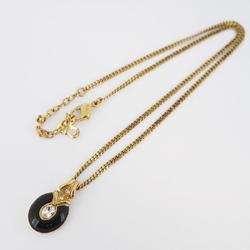 Christian Dior Necklace Oval Rhinestone GP Plated Gold Black Women's