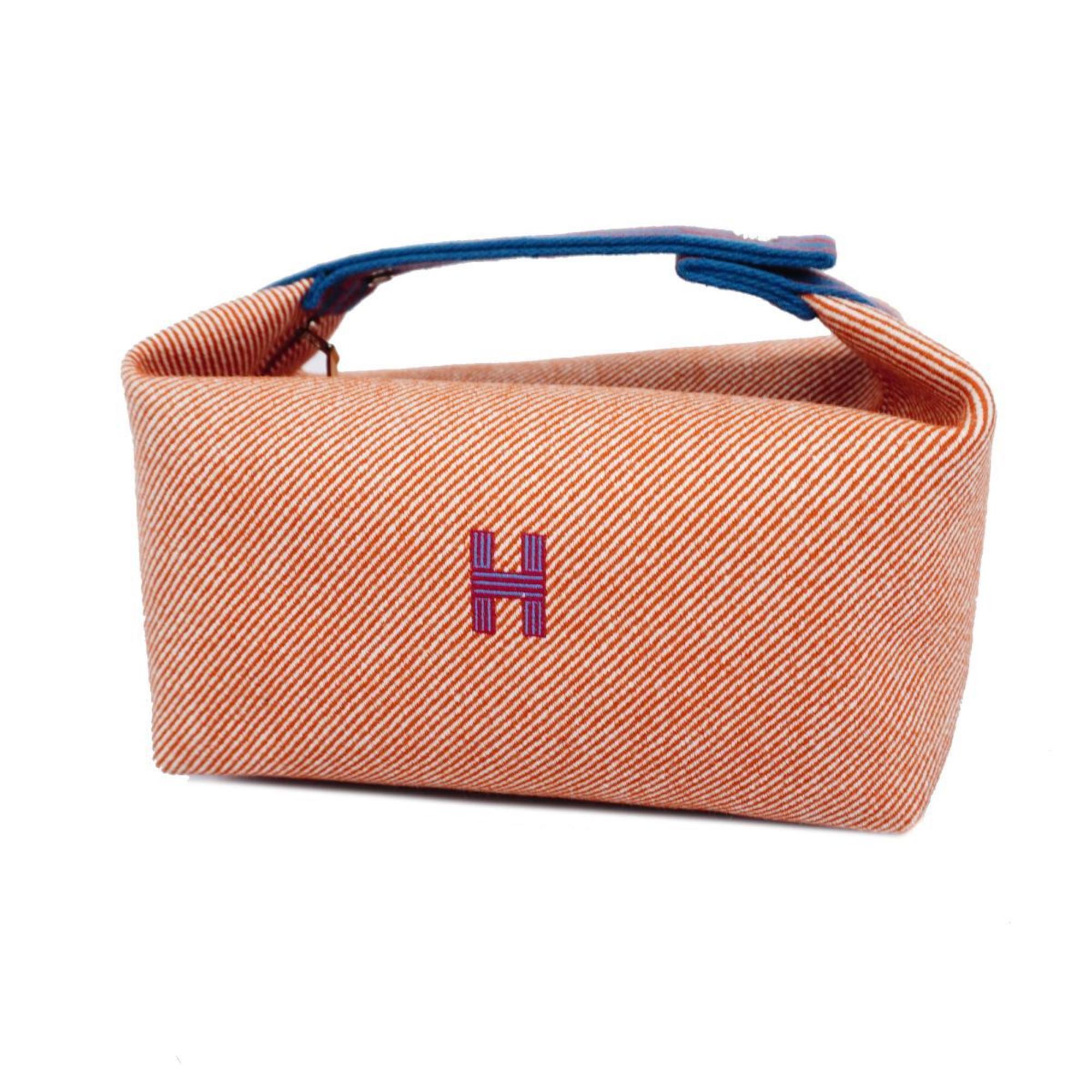 Hermes Pouch Brid A Black GM Canvas Orange Blue Women's