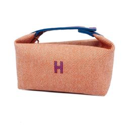 Hermes Pouch Brid A Black GM Canvas Orange Blue Women's