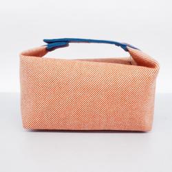 Hermes Pouch Brid A Black GM Canvas Orange Blue Women's