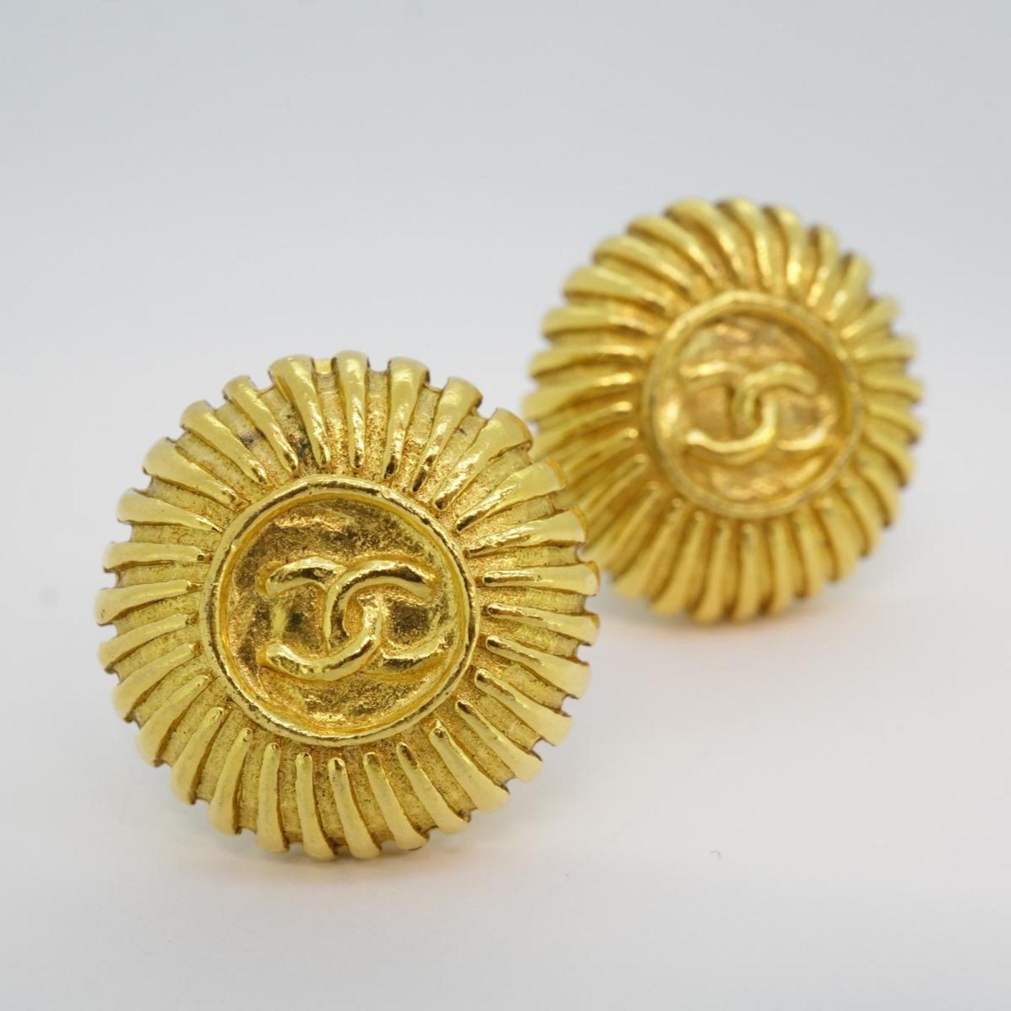 Chanel Earrings Coco Mark Circle GP Plated Gold Women's