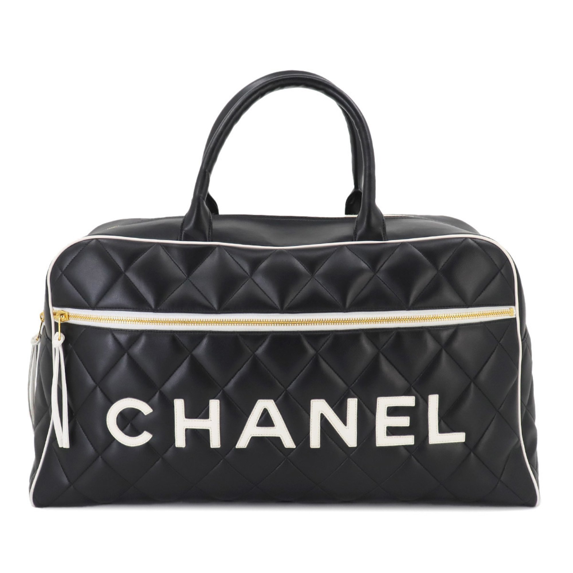 CHANEL Matelasse Boston Bag Leather Black A05943 Gold Hardware