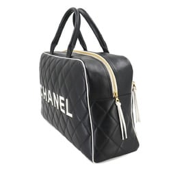 CHANEL Matelasse Boston Bag Leather Black A05943 Gold Hardware