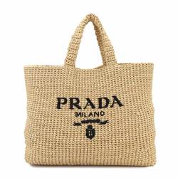 PRADA Crochet Raffia Natural Black 1BG392 Tote Bag