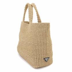 PRADA Crochet Raffia Natural Black 1BG392 Tote Bag