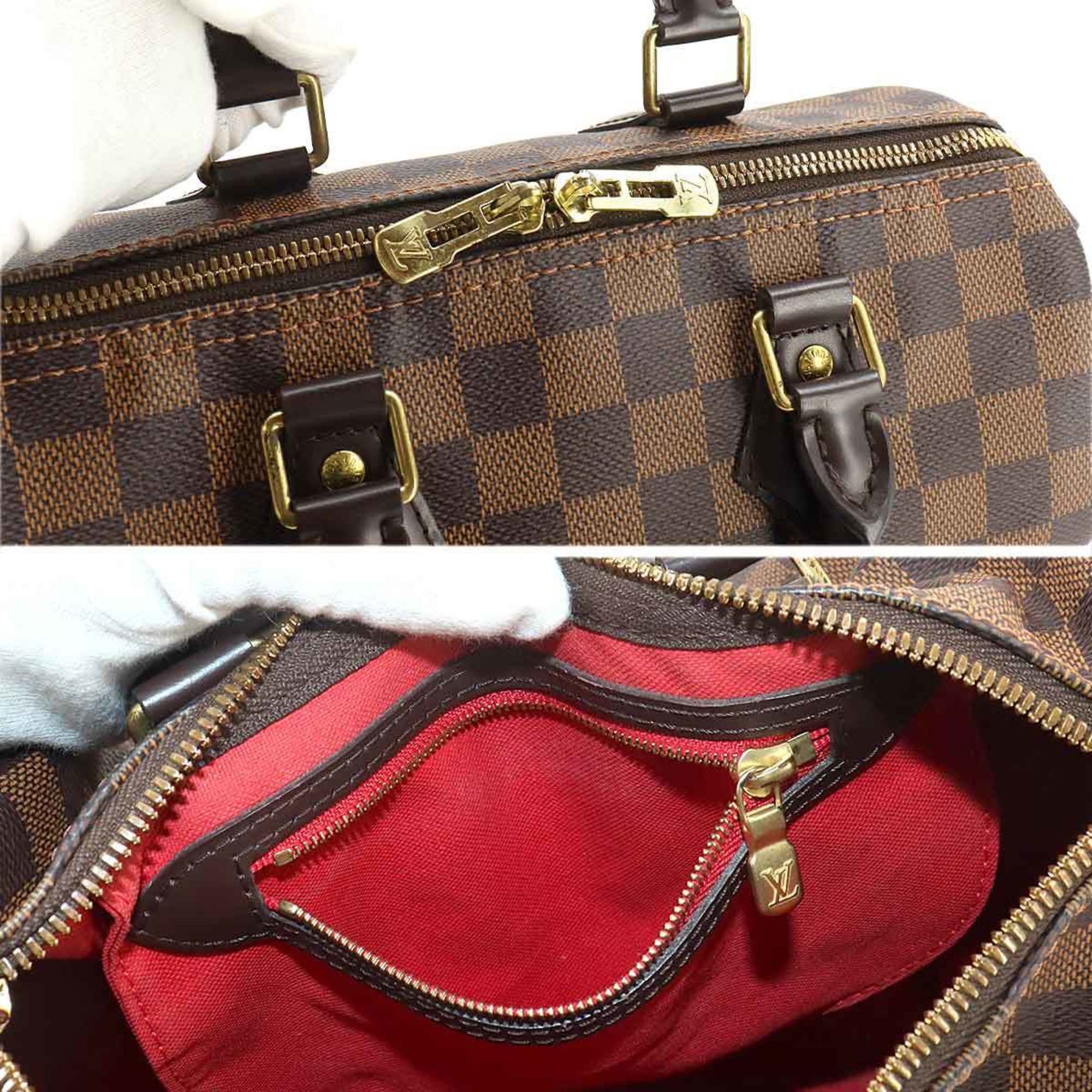 Louis Vuitton Damier Speedy Bandouliere 25 2way Hand Shoulder Bag Ebene N41368