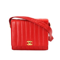 CHANEL Mademoiselle Shoulder Bag Leather Red Gold Metal Fittings