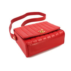 CHANEL Mademoiselle Shoulder Bag Leather Red Gold Metal Fittings