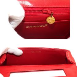 CHANEL Mademoiselle Shoulder Bag Leather Red Gold Metal Fittings