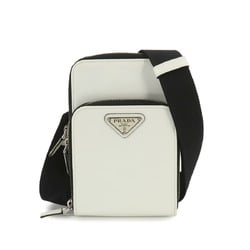 PRADA Smartphone case Shoulder bag Leather Bianco 2ZH126 Silver hardware